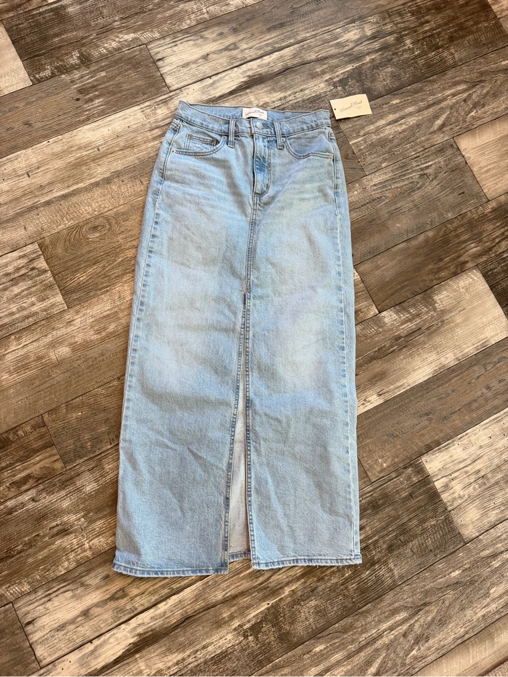 Light Blue Denim Maxi Skirt with Front Slit NWT